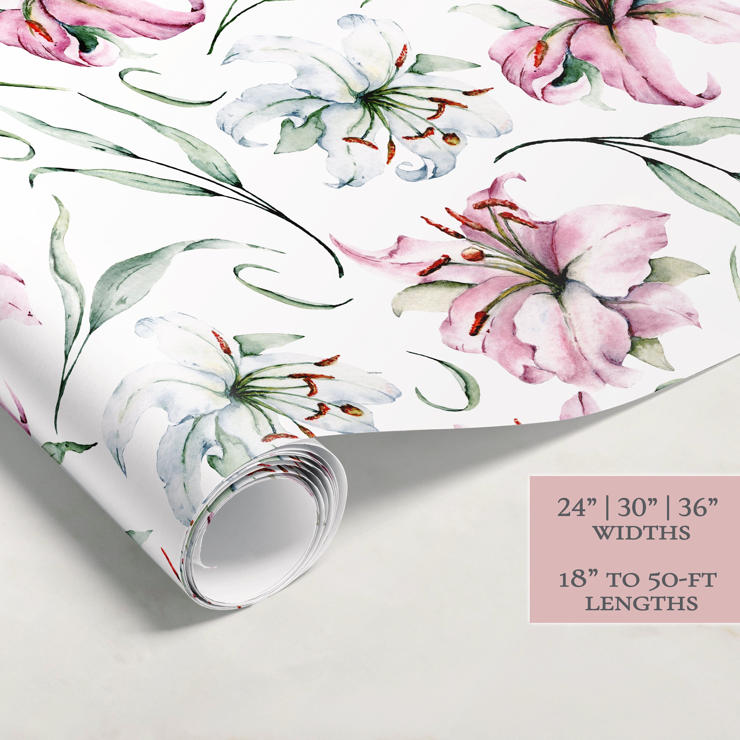 Lily Wrapping Paper | Floral Gift Wrap | Wrapping Paper Rolls | Gift Wrap | Premium Gift Wrap | Wedding Gift Wrap | Watercolor