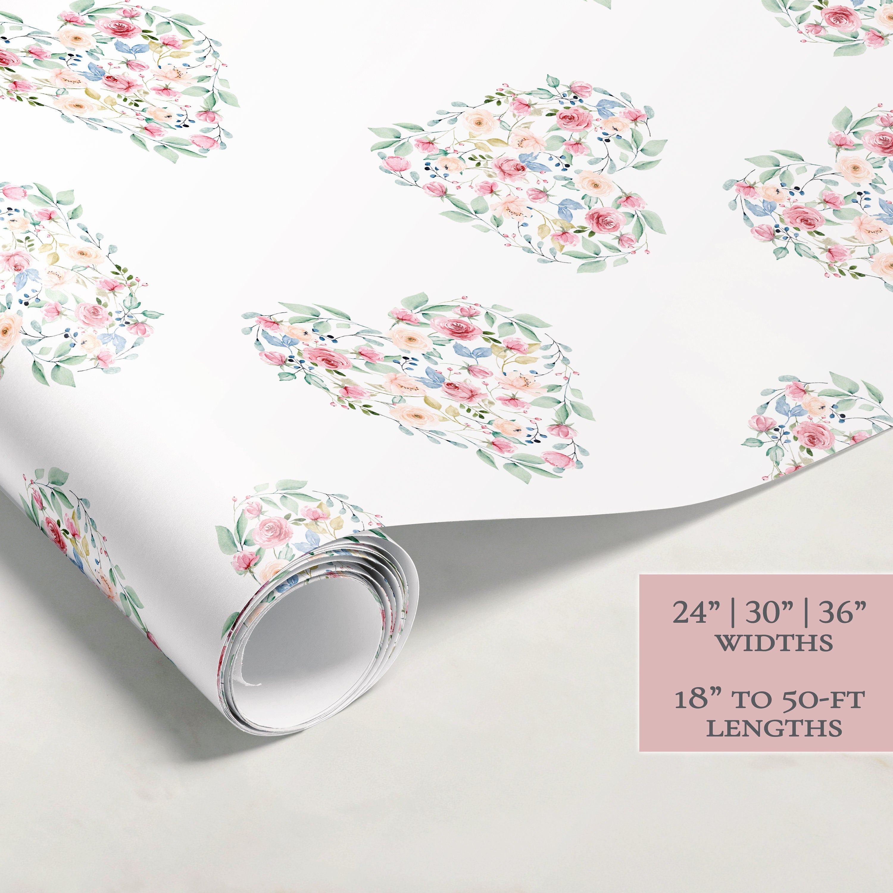 Flower Heart Wrapping Paper | Valentine Gift Wrap | Wrapping Paper Rolls | Gift Wrap | Premium Gift Wrap | Wedding Gift Wrap | Watercolor